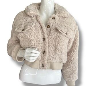 GB Girls’ Cream Teddy Jacket Plush Cropped Design Girls Size Large